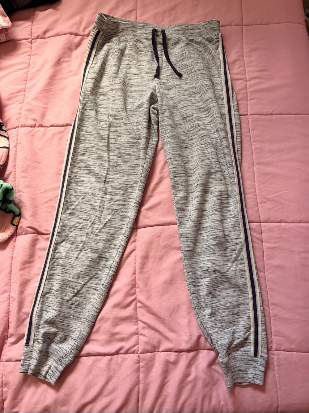 Girls' Light Heather Gray Joggers with Navy Side Stripes